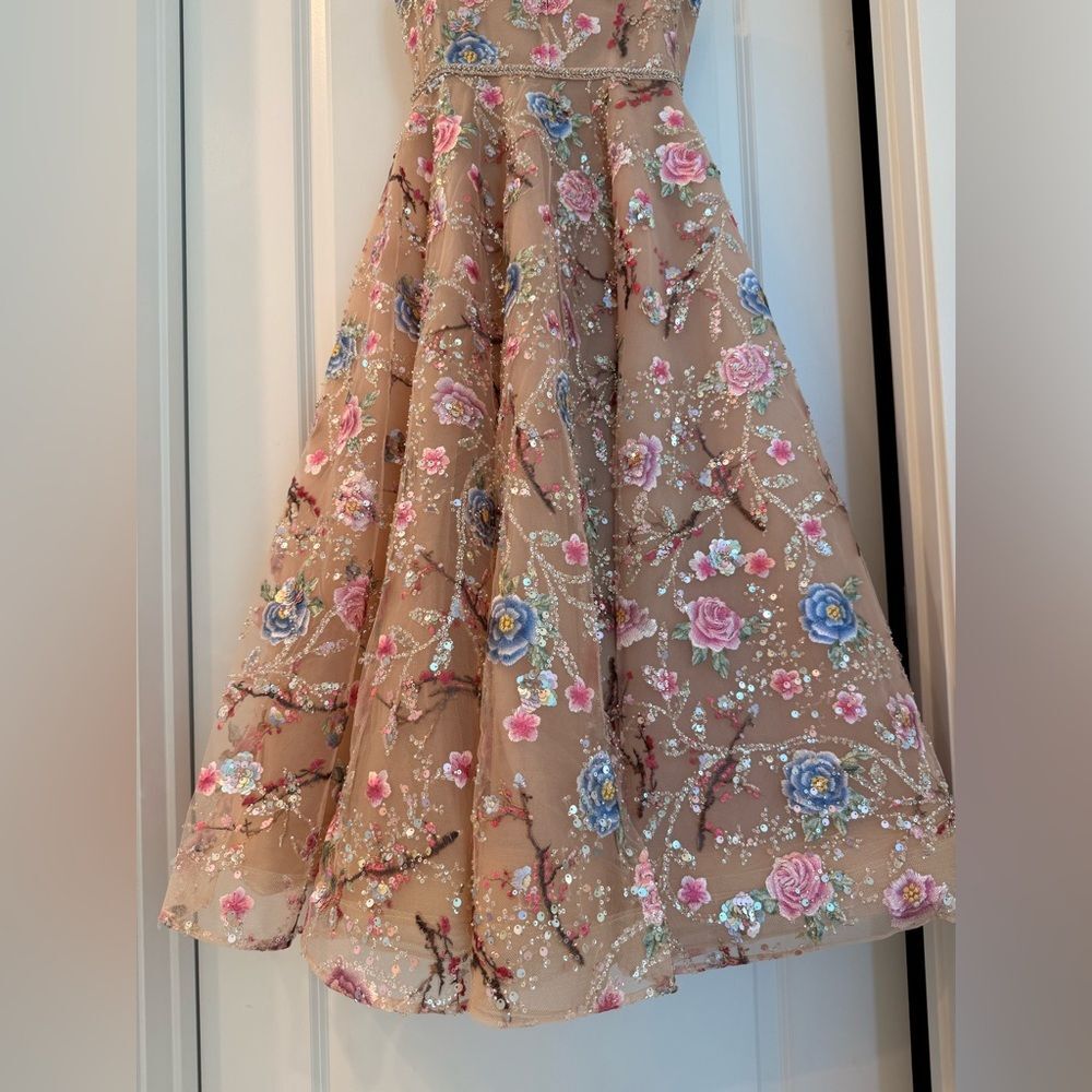 NWOT BRONX AND BANCO Mademoiselle Embroidered Gold Multi Floral Midi Dress - Picture 7 of 15